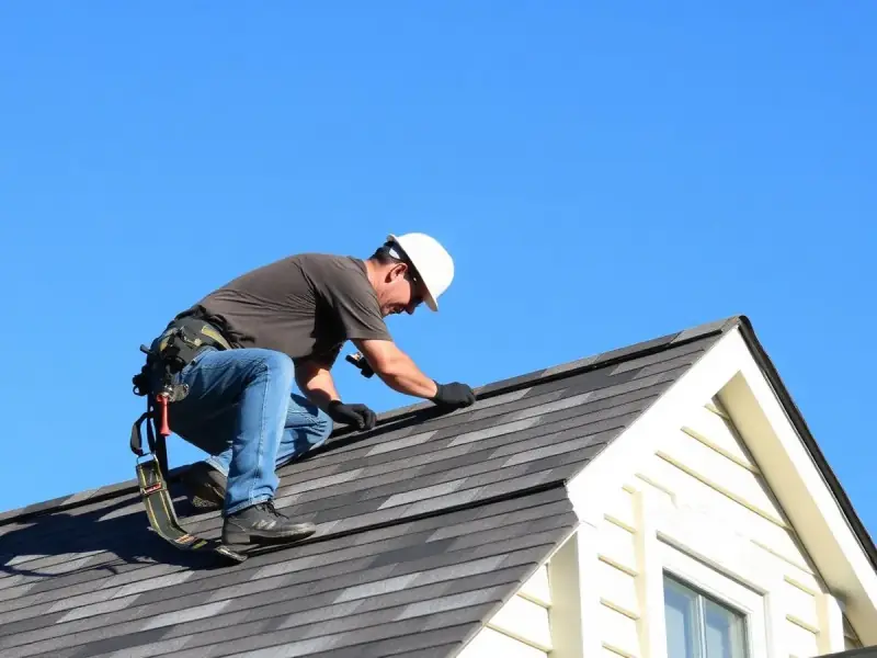 Roofing contractor at work